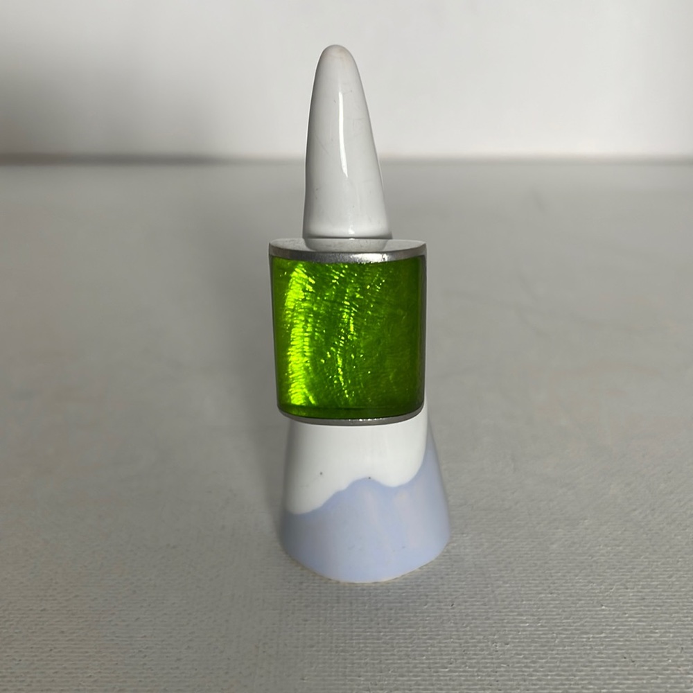 Adjustable Silver Tone Ring with Square Peridot Color Stone